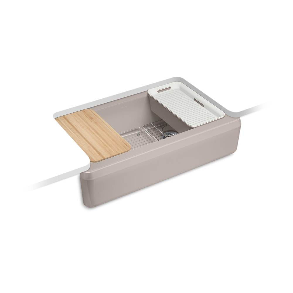 Kohler - Riverby 35-3/4'' undermount single-bowl farmhouse workstation kitchen sink - Truffle
