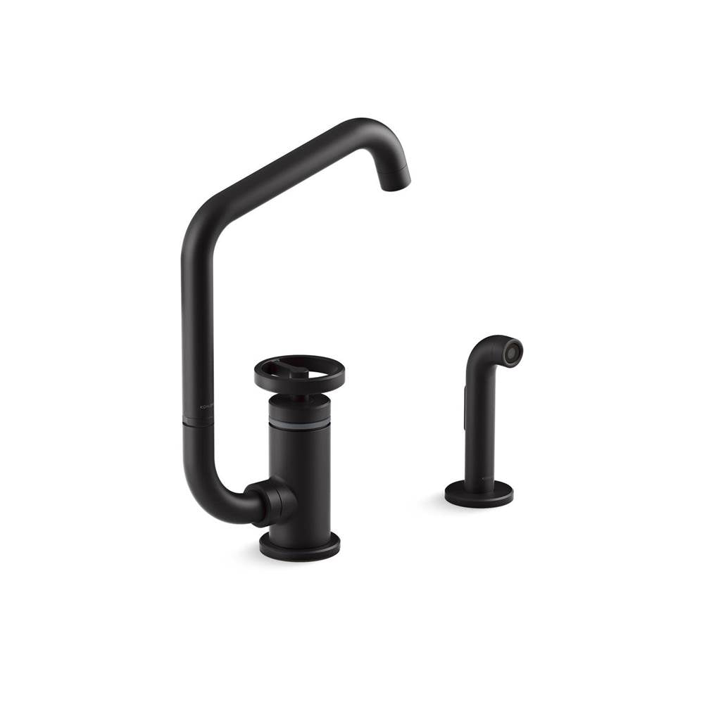 Kohler - BilletE Single-handle kitchen sink faucet with two-function extended-reach spout and side sprayer - Matte Black