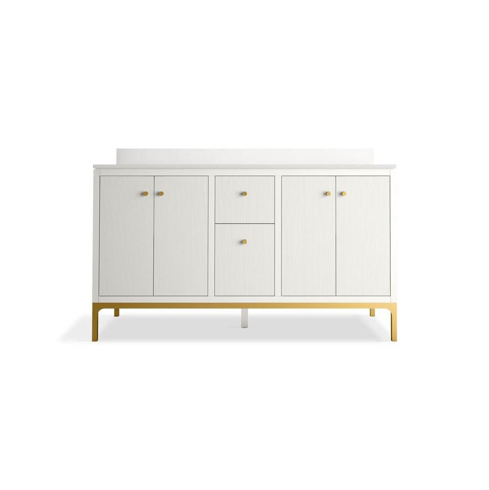 CalpaE 60'' bathroom vanity cabinet with sinks and quartz top