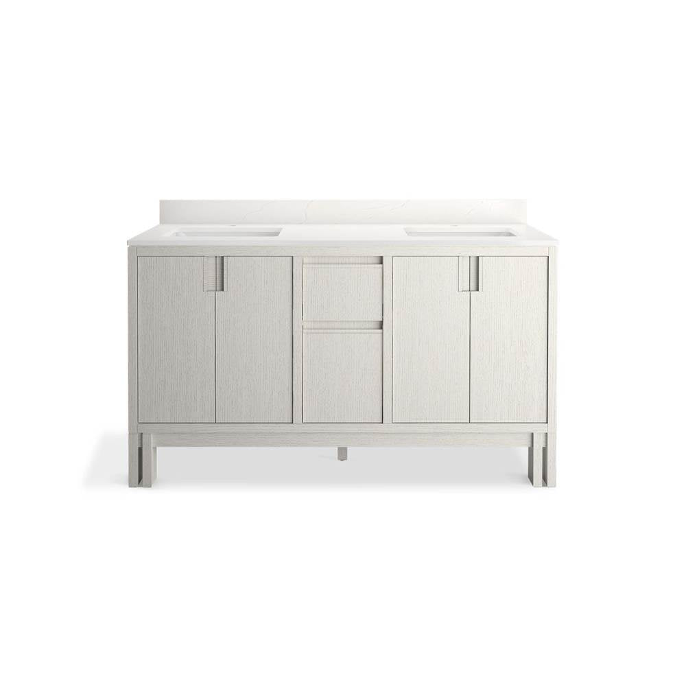 SoliveE 60'' bathroom vanity cabinet with sinks and quartz top