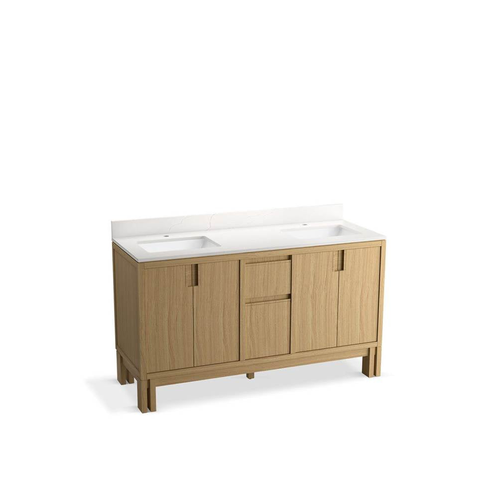 Kohler - SoliveE 60'' bathroom vanity cabinet with sinks and quartz top - Light Oak