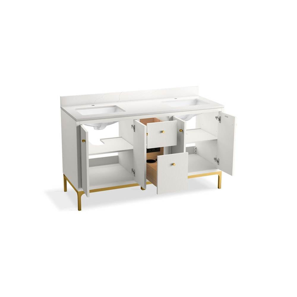 CalpaE 60'' bathroom vanity cabinet with sinks and quartz top