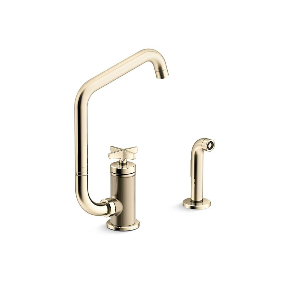 Kohler - BilletE Single-handle kitchen sink faucet with two-function extended-reach spout and side sprayer - Vibrant French Gold