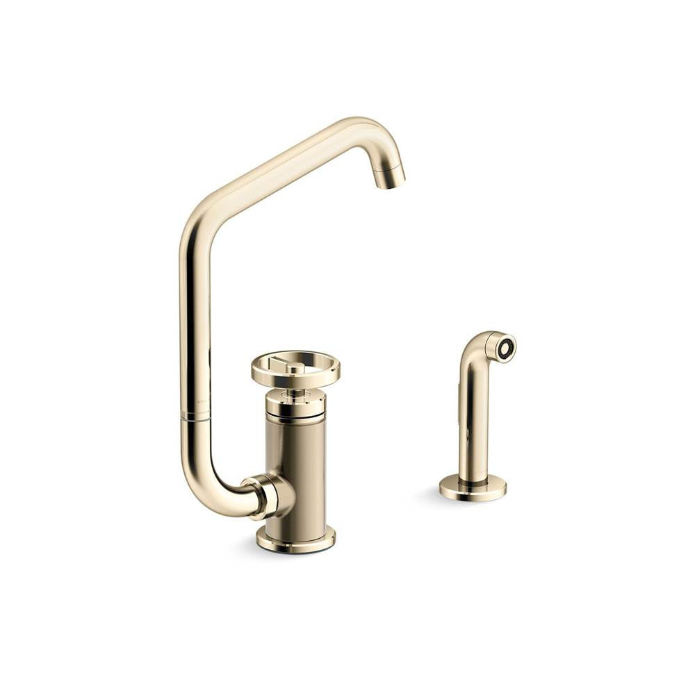 Kohler - BilletE Single-handle kitchen sink faucet with two-function extended-reach spout and side sprayer - Vibrant French Gold