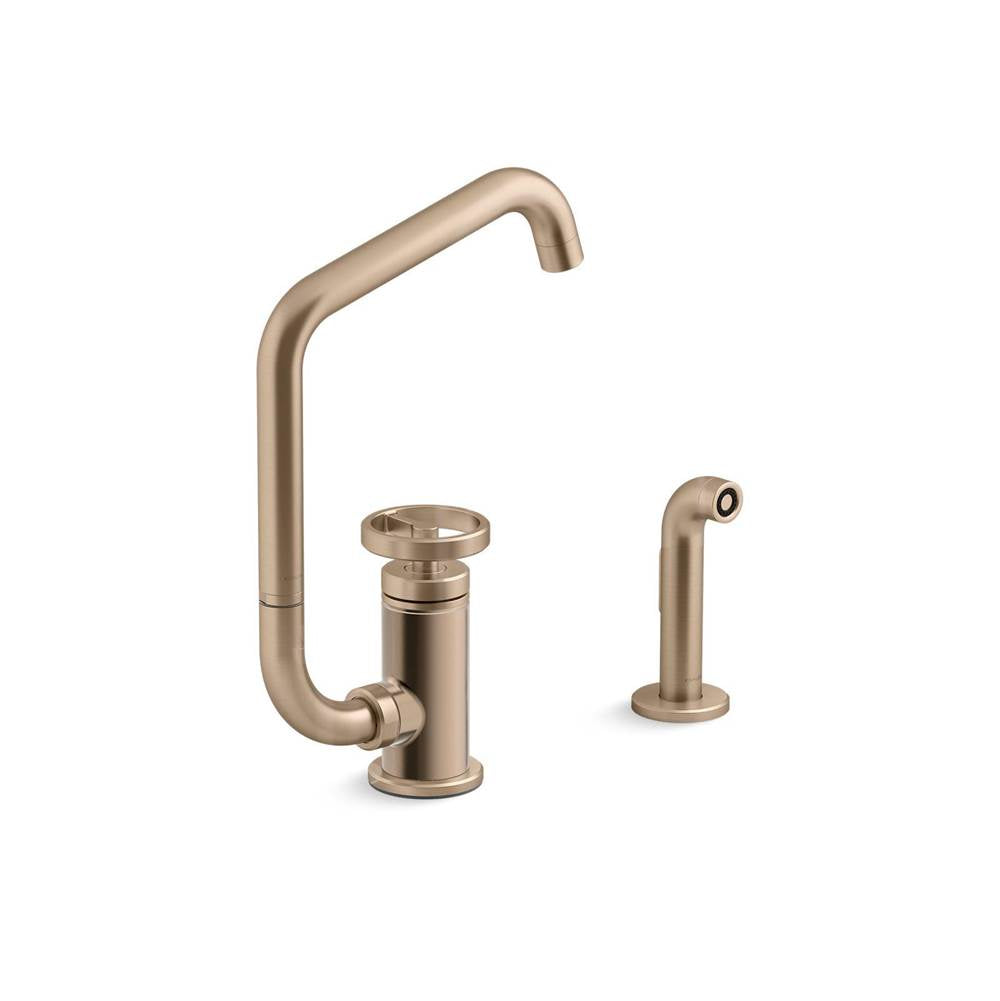 Kohler - BilletE Single-handle kitchen sink faucet with two-function extended-reach spout and side sprayer - Vibrant Brushed Bronze