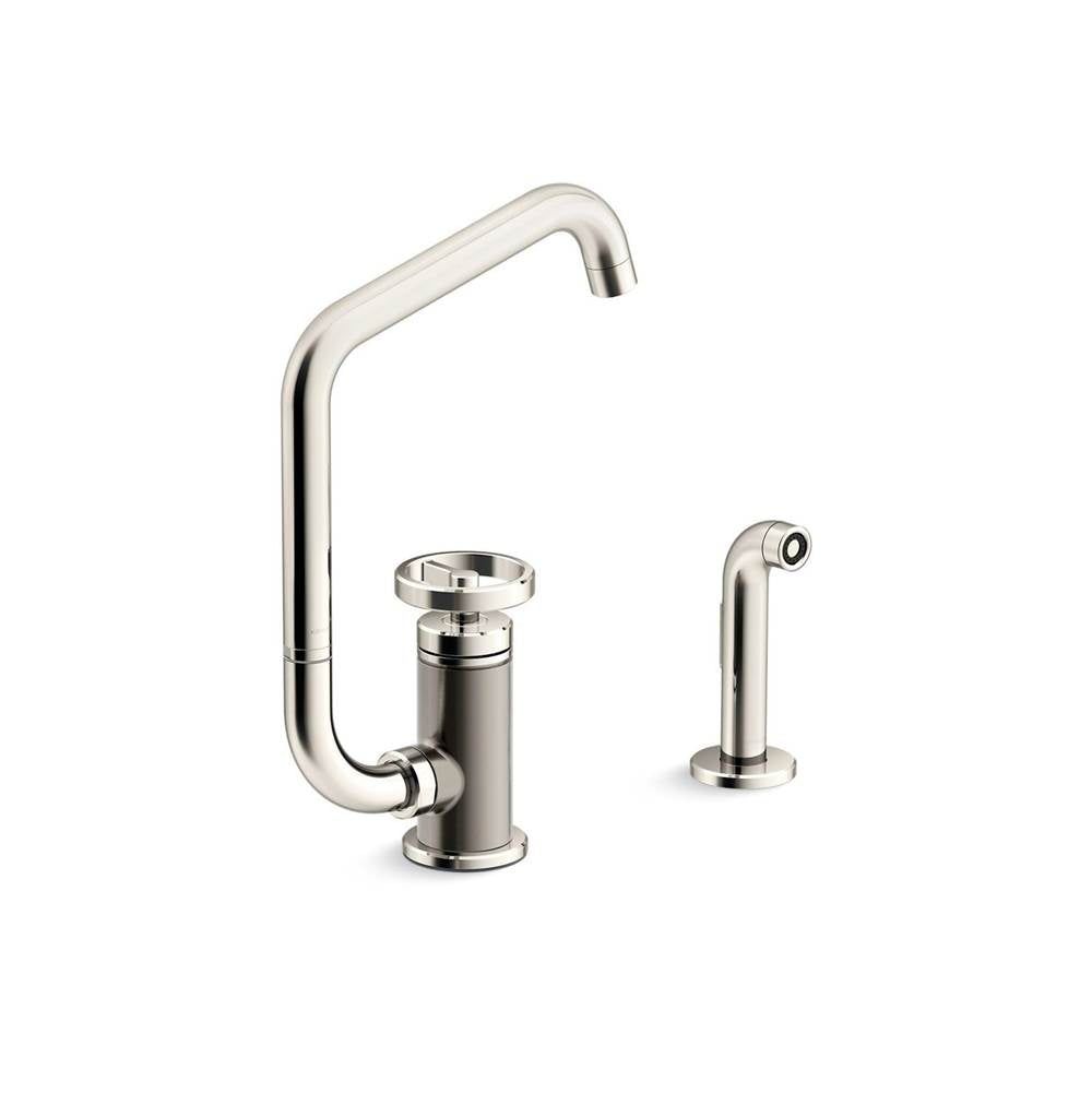 Kohler - BilletE Single-handle kitchen sink faucet with two-function extended-reach spout and side sprayer - Vibrant Polished Nickel
