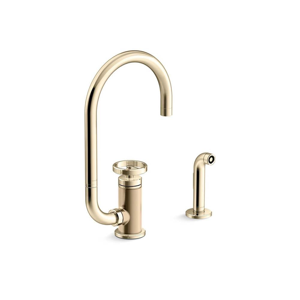 Kohler - BilletE Single-handle kitchen sink faucet with two-function extended-reach spout and side sprayer - Vibrant French Gold