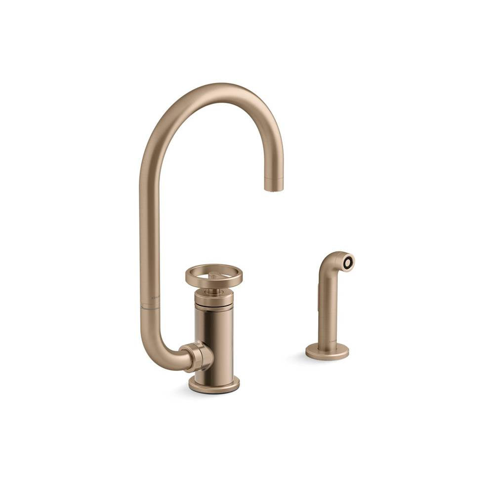 Kohler - BilletE Single-handle kitchen sink faucet with two-function extended-reach spout and side sprayer - Vibrant Brushed Bronze