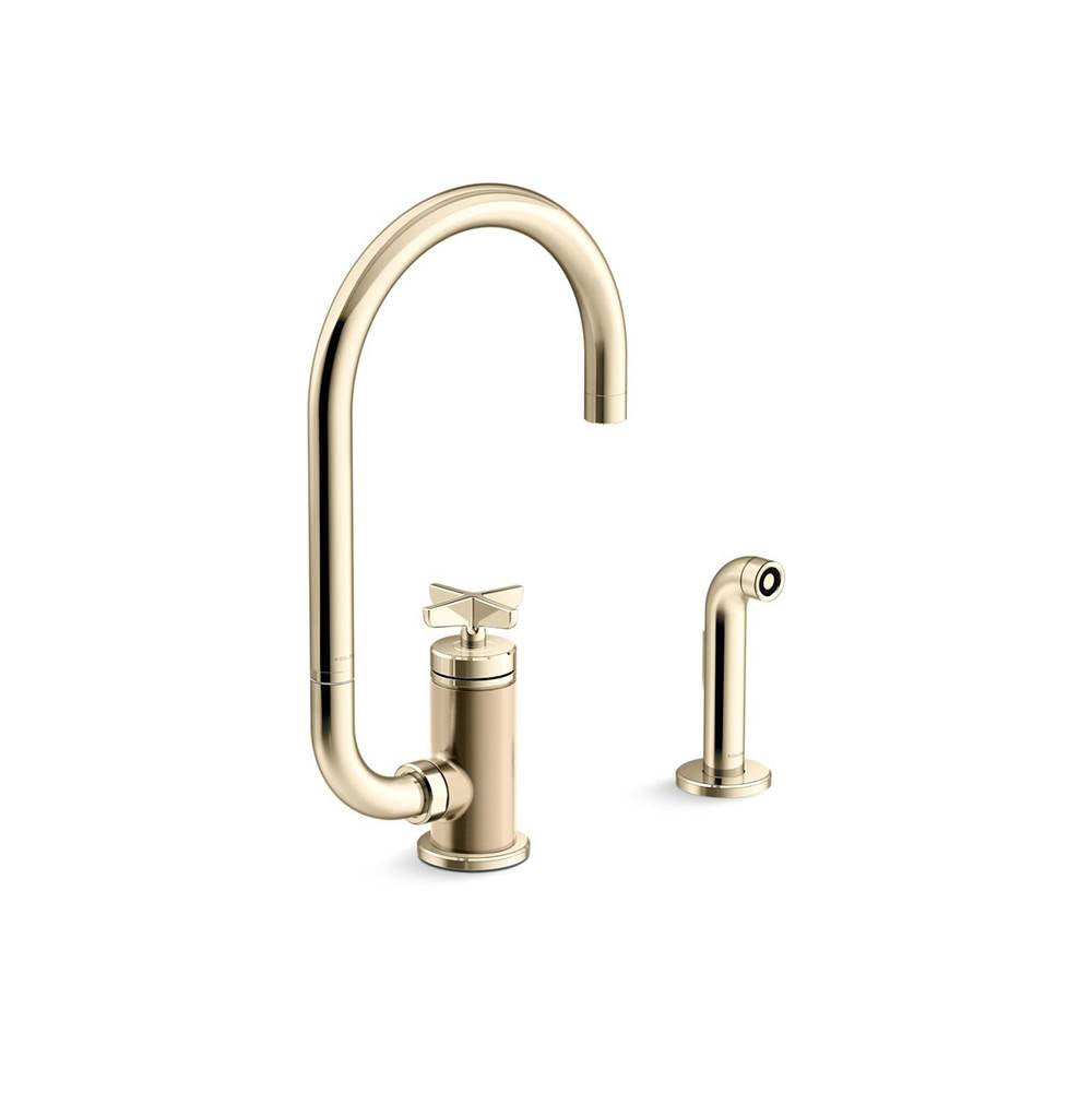 Kohler - BilletE Single-handle kitchen sink faucet with two-function extended-reach spout and side sprayer - Vibrant French Gold