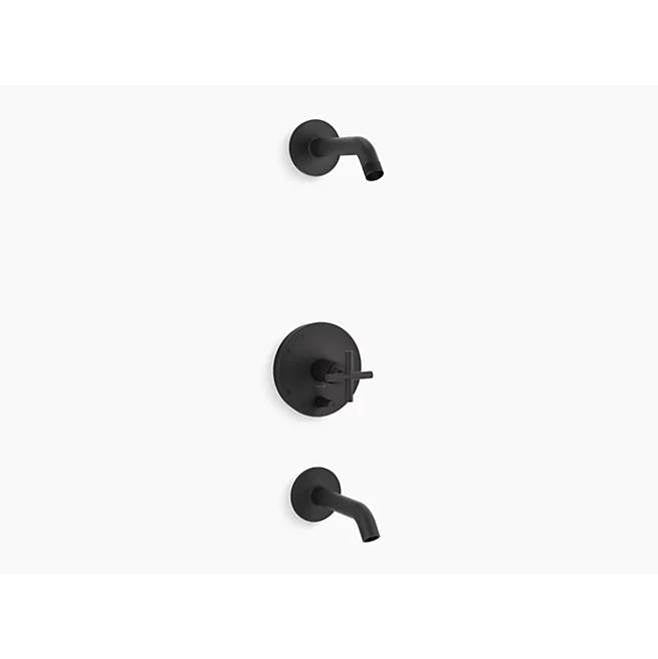 Kohler - Purist Rite-Temp bath and shower trim kit with push-button diverter and cross handle, without showerhead - Matte Black