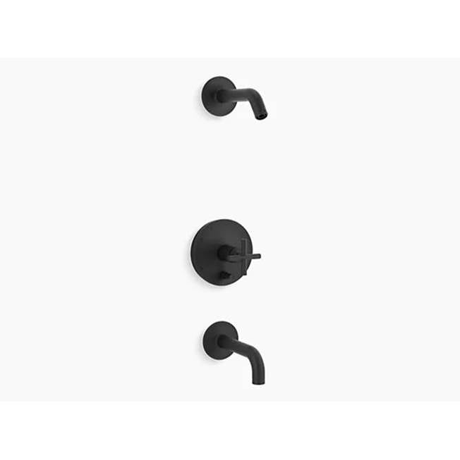 Kohler - Purist Rite-Temp bath and shower trim kit with push-button diverter and cross handle, without showerhead - Matte Black