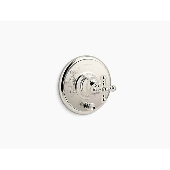Kohler - Artifacts Rite-Temp valve trim with push-button diverter and cross handle - Vibrant Polished Nickel