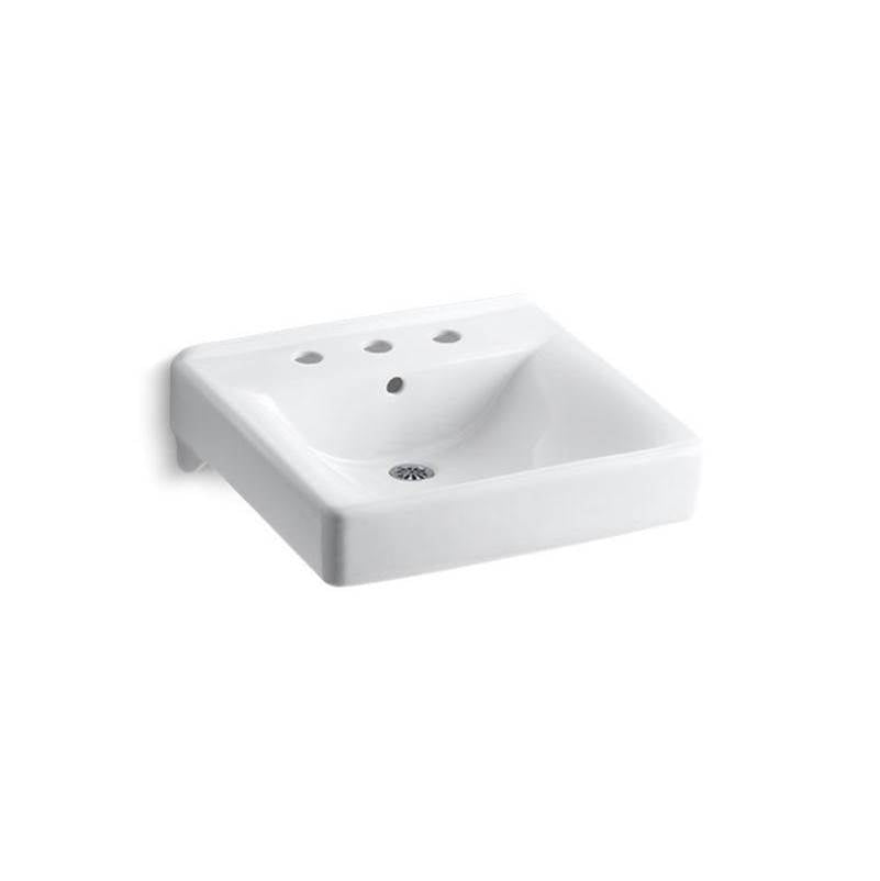 Kohler - Soho 20'' x 18'' wall-mount/concealed arm carrier bathroom sink with 8'' widespread faucet holes - White
