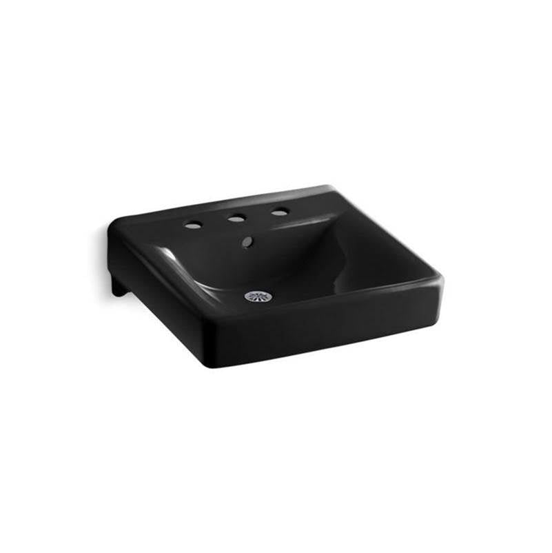 Kohler - Soho 20'' x 18'' wall-mount/concealed arm carrier bathroom sink with 8'' widespread faucet holes - Black