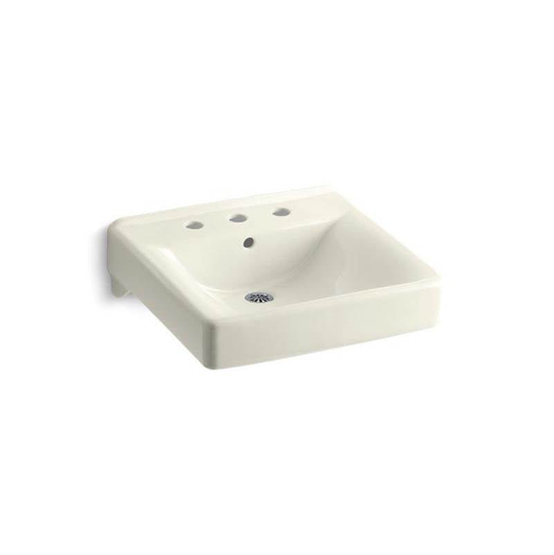 Kohler - Soho 20'' x 18'' wall-mount/concealed arm carrier bathroom sink with 8'' widespread faucet holes - Biscuit