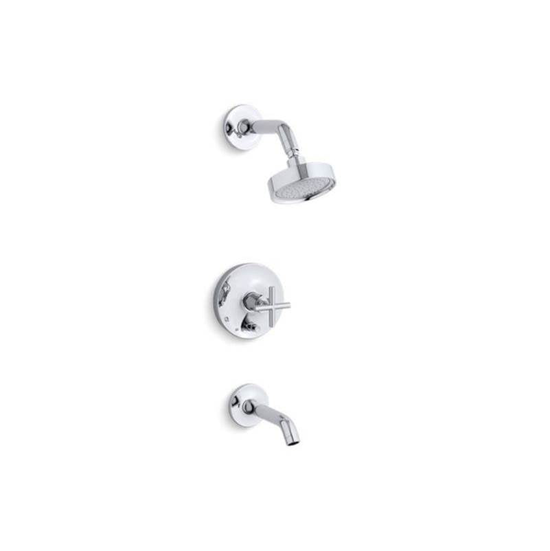 Kohler - Purist Rite-Temp bath and shower trim kit with push-button diverter and cross handle, 2.5 gpm - Polished Chrome