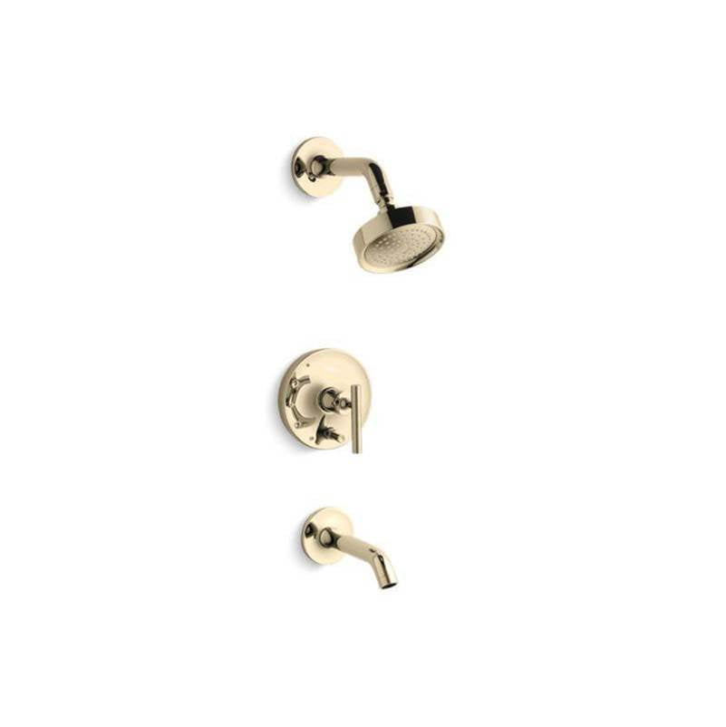 Kohler - Purist Rite-Temp bath and shower trim kit with push-button diverter and lever handle, 2.5 gpm - Vibrant French Gold