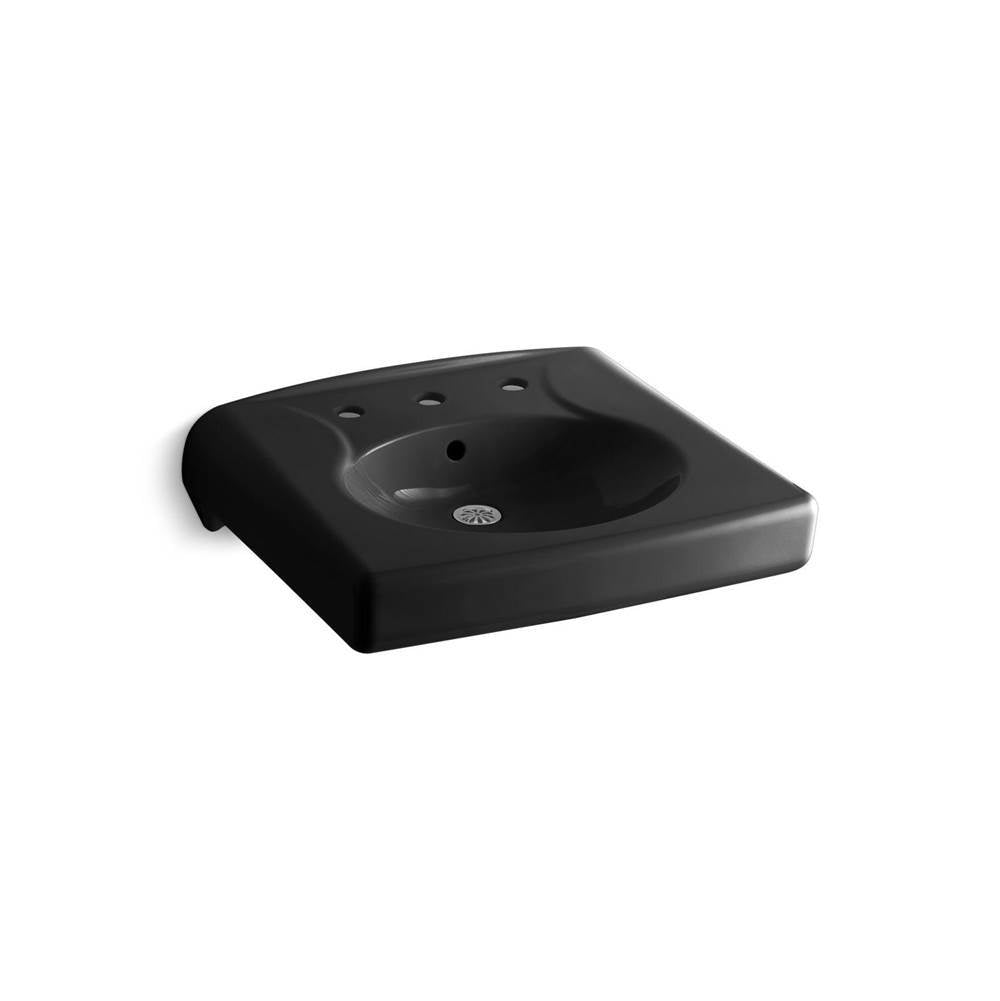 Kohler - BrenhamE Wall-mount or concealed carrier arm mount commercial bathroom sink with widespread faucet holes - Black