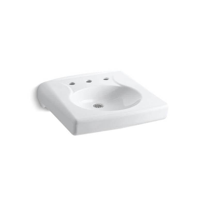 Kohler - BrenhamE Wall-mount or concealed carrier arm mount commercial bathroom sink with widespread faucet holes and no overflow - White