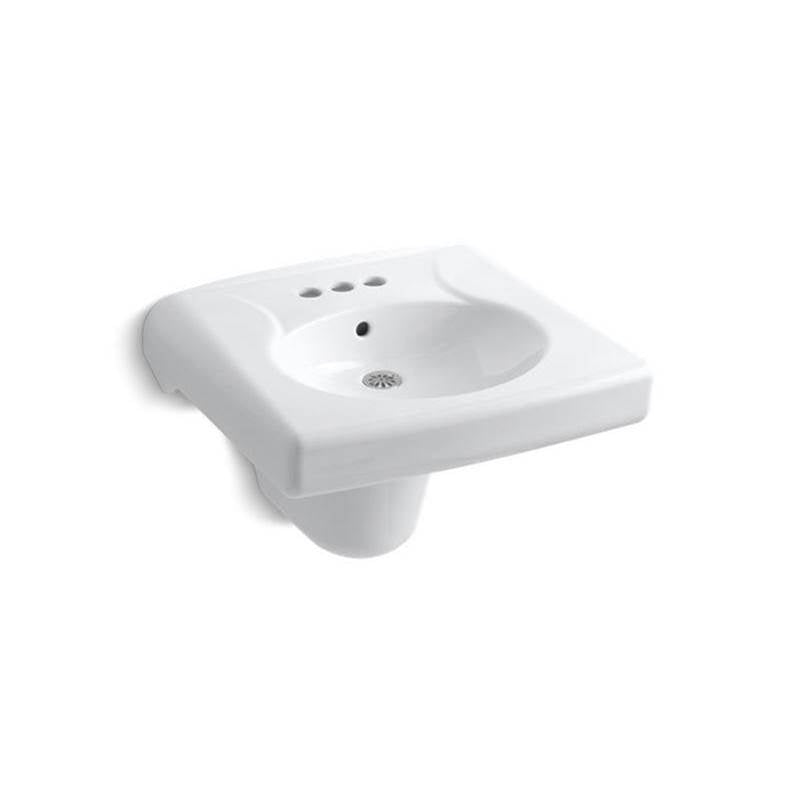 Kohler - BrenhamE Wall-mount or concealed carrier arm mount commercial bathroom sink with 4'' centerset faucet holes and shroud - White