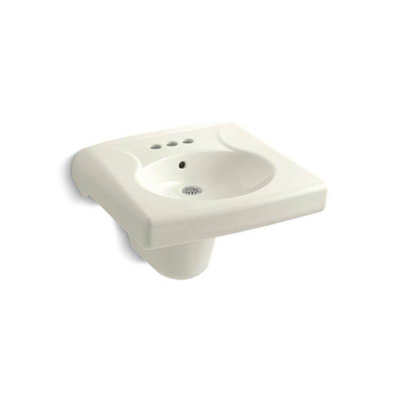Kohler - BrenhamE Wall-mount or concealed carrier arm mount commercial bathroom sink with 4'' centerset faucet holes and shroud - Biscuit