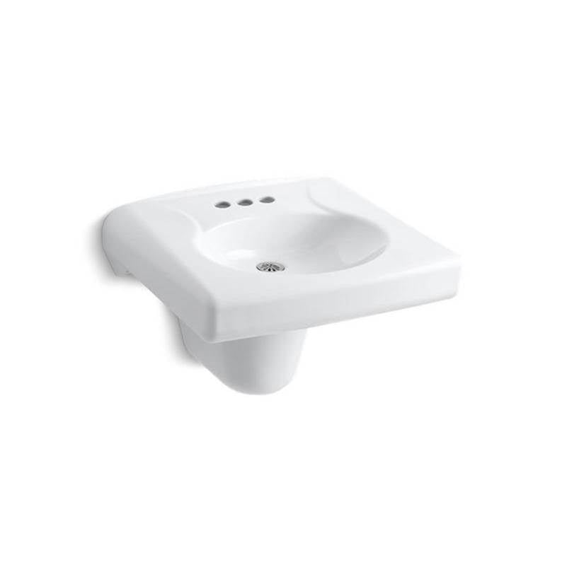 Kohler - BrenhamE Wall-mount or concealed carrier arm mount commercial bathroom sink with 4'' centerset faucet holes and shroud - White