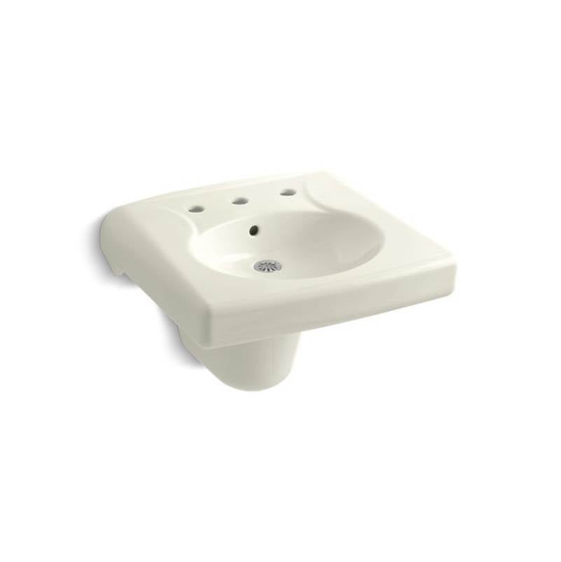 Kohler - BrenhamE Wall-mount or concealed carrier arm mount commercial bathroom sink with widespread faucet holes and shroud - Biscuit