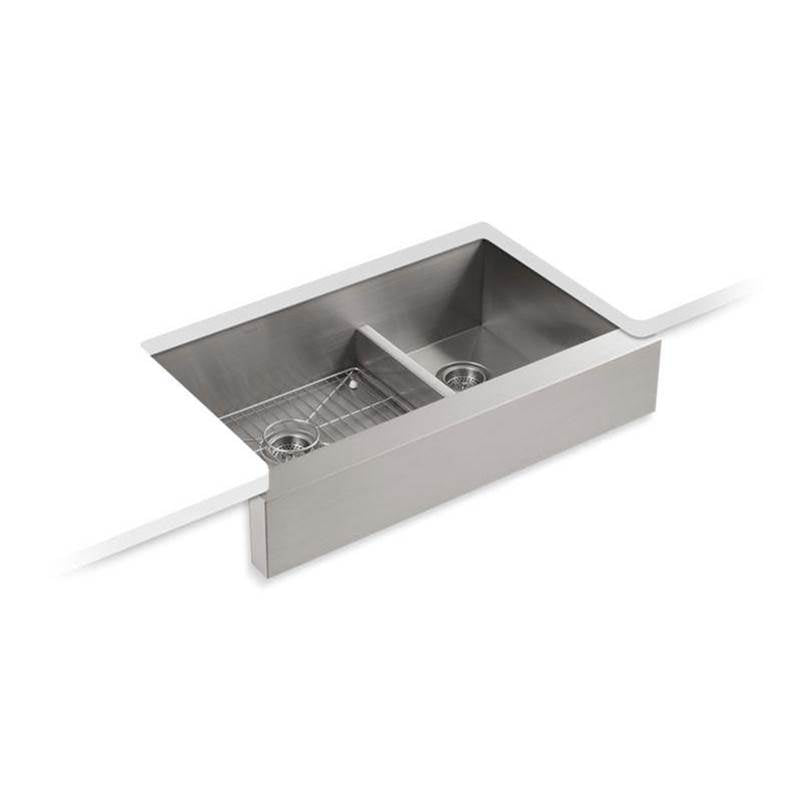 Kohler - VaultE Smart Divide 35-1/2'' undermount double-bowl farmhouse kitchen sink - Stainless Steel