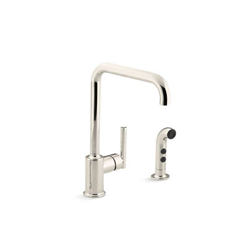 Kohler - Purist Single-handle kitchen sink faucet with side sprayer - Vibrant Polished Nickel