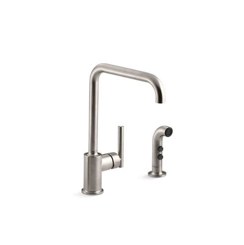 Kohler - Purist Single-handle kitchen sink faucet with side sprayer - Vibrant Stainless