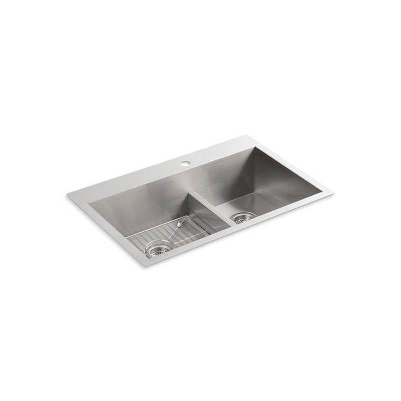 Kohler - VaultE Smart Divide 33'' top-/undermount double-bowl kitchen sink - Stainless Steel