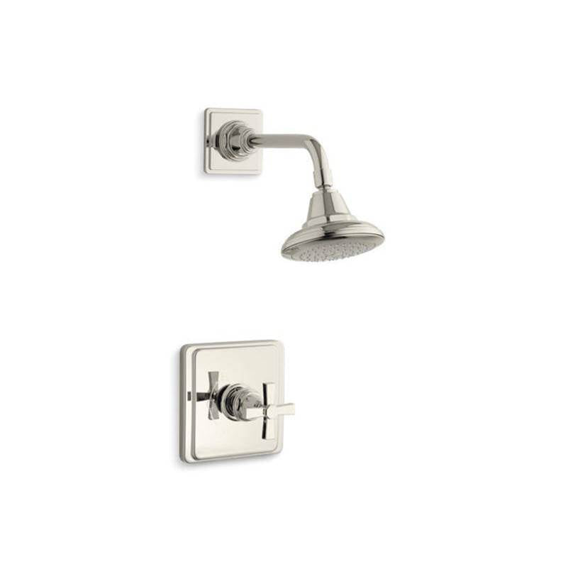 Kohler - Pinstripe Pure Rite-Temp shower trim kit with cross handle, 2.5 gpm - Vibrant Polished Nickel