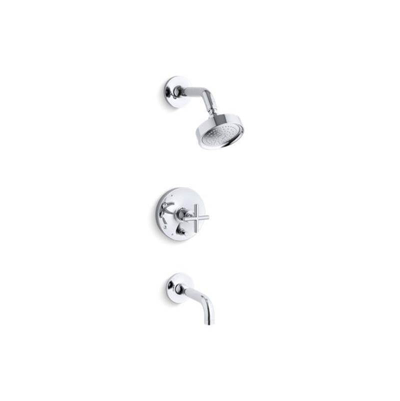 Kohler - Purist Rite-Temp bath and shower trim kit with push-button diverter and cross handle, 2.5 gpm - Polished Chrome