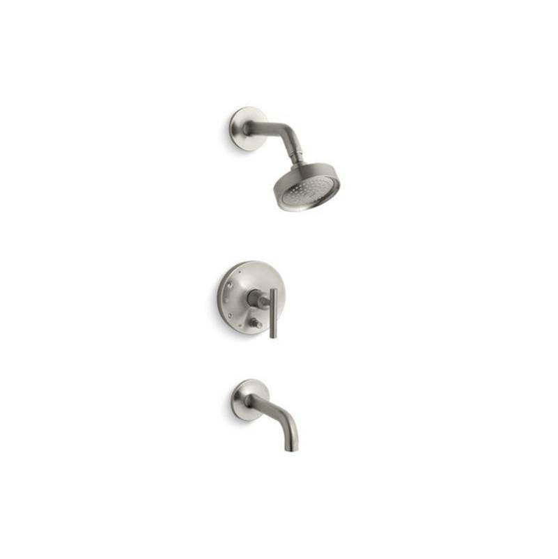 Kohler - Purist Rite-Temp bath and shower trim kit with push-button diverter and lever handle, 2.5 gpm - Vibrant Brushed Nickel