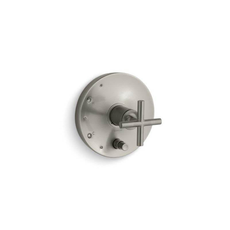 Kohler - Purist Rite-Temp valve trim with push-button diverter and cross handle - Vibrant Brushed Nickel
