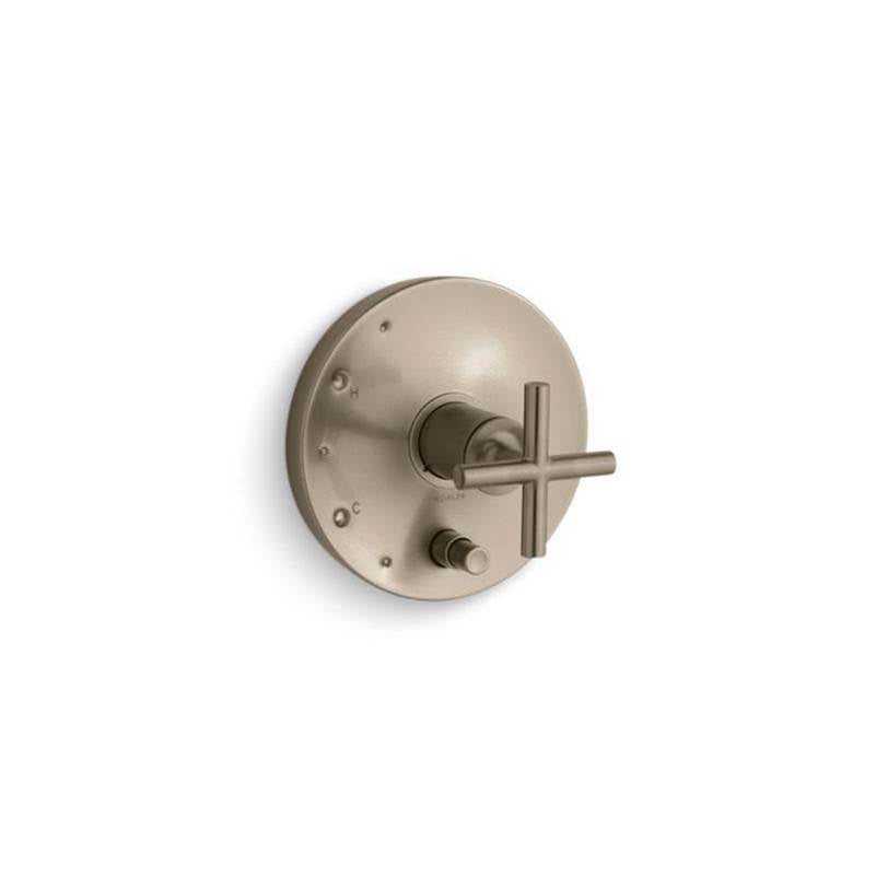 Kohler - Purist Rite-Temp valve trim with push-button diverter and cross handle - Vibrant Brushed Bronze
