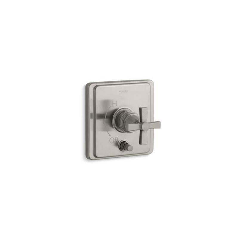 Kohler - Pinstripe Rite-Temp valve trim with push-button diverter and cross handle - Vibrant Brushed Nickel