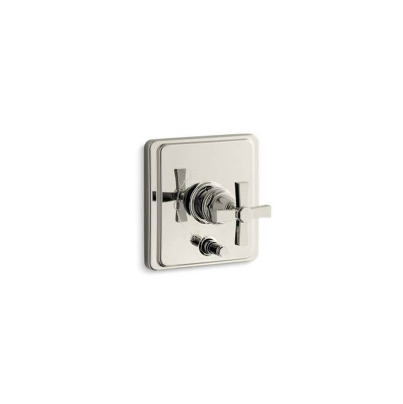 Kohler - Pinstripe Rite-Temp valve trim with push-button diverter and cross handle - Vibrant Polished Nickel
