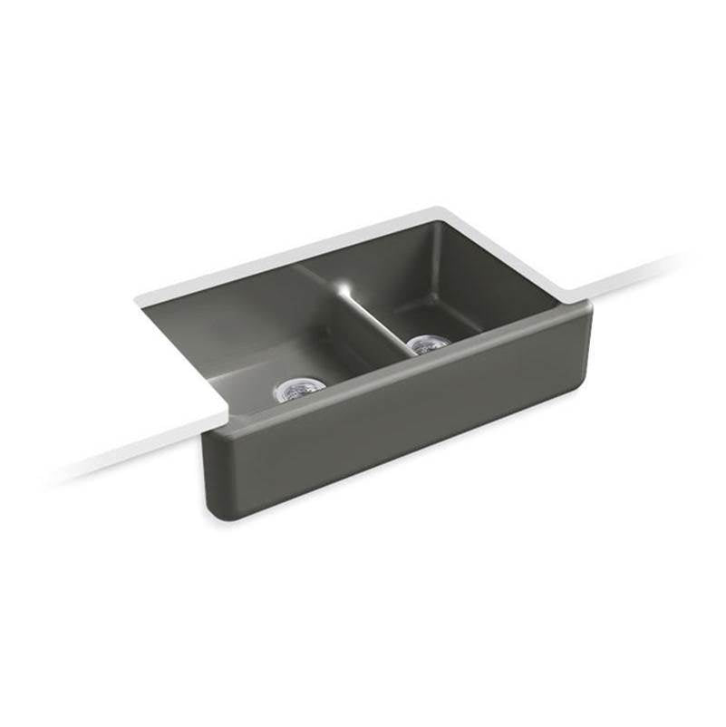 Kohler - Whitehaven Smart Divide 35-3/4'' undermount double-bowl farmhouse kitchen sink - Thunder Grey