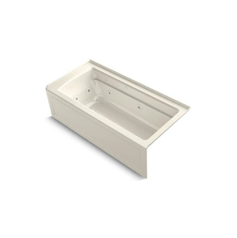 Kohler - Archer 66'' x 32'' alcove Heated BubbleMassageE air bath and whirlpool, right drain - Biscuit