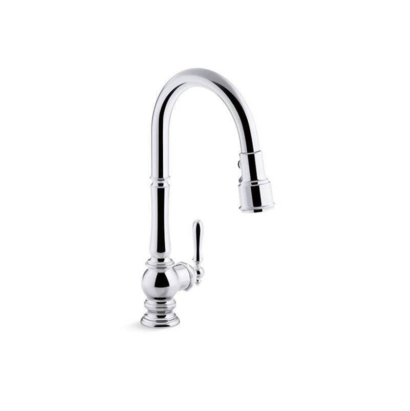 Kohler - Artifacts Pull-down kitchen sink faucet with three-function sprayhead - Polished Chrome
