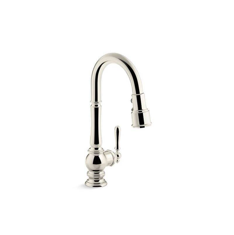 Kohler - Artifacts Pull-down kitchen sink faucet with three-function sprayhead - Vibrant Polished Nickel