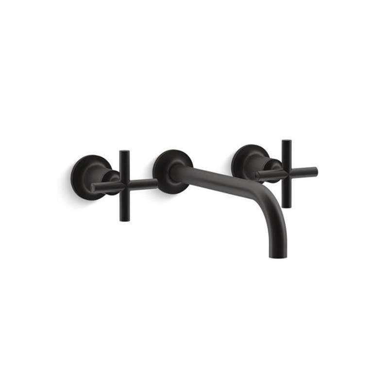 Kohler - Purist Wall-mount bathroom sink faucet trim with Cross handles, 1.2 gpm - Matte Black