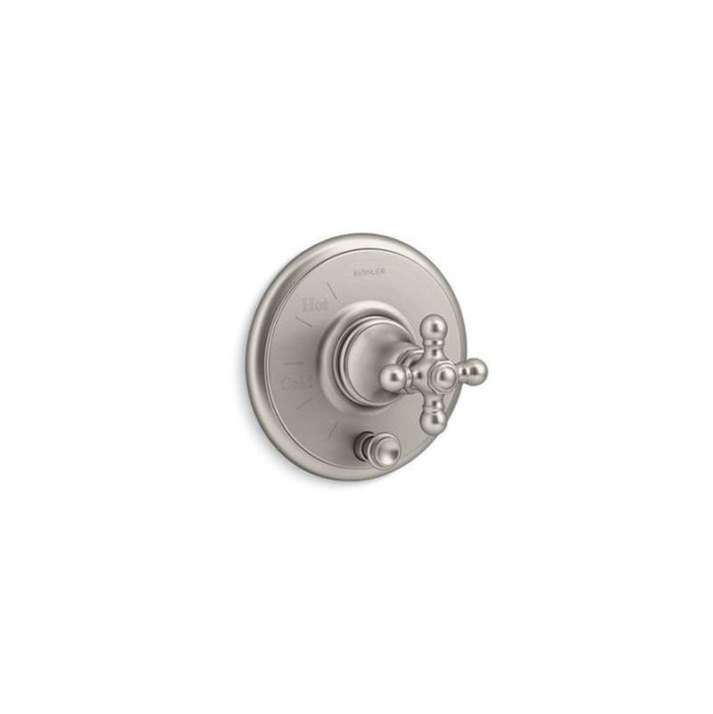 Kohler - Artifacts Rite-Temp valve trim with push-button diverter and cross handle - Vibrant Brushed Nickel