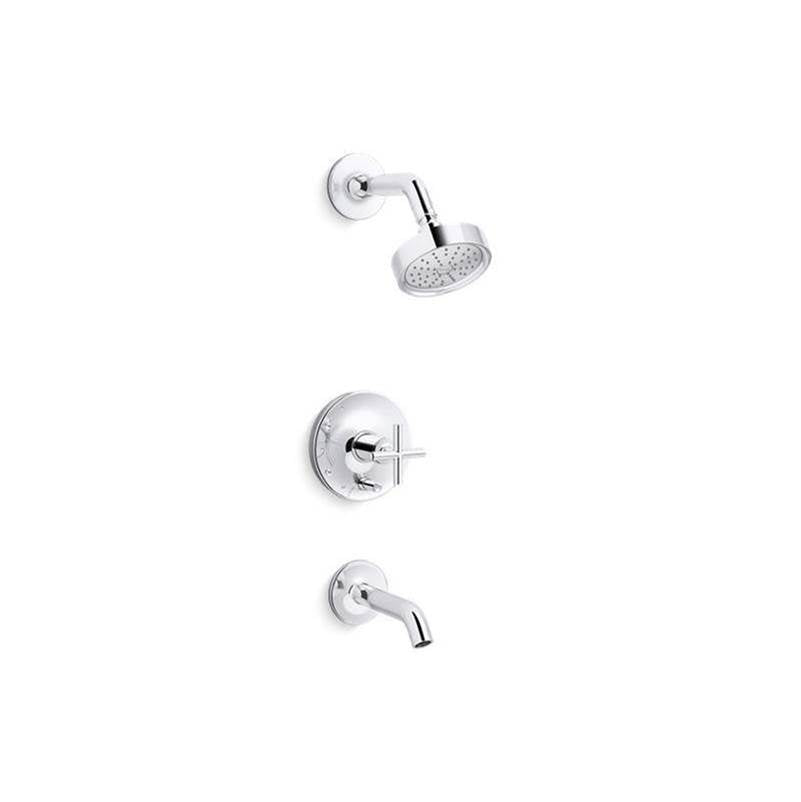 Kohler - Purist Rite-Temp bath and shower trim kit with push-button diverter and cross handle, 1.75 gpm - Polished Chrome