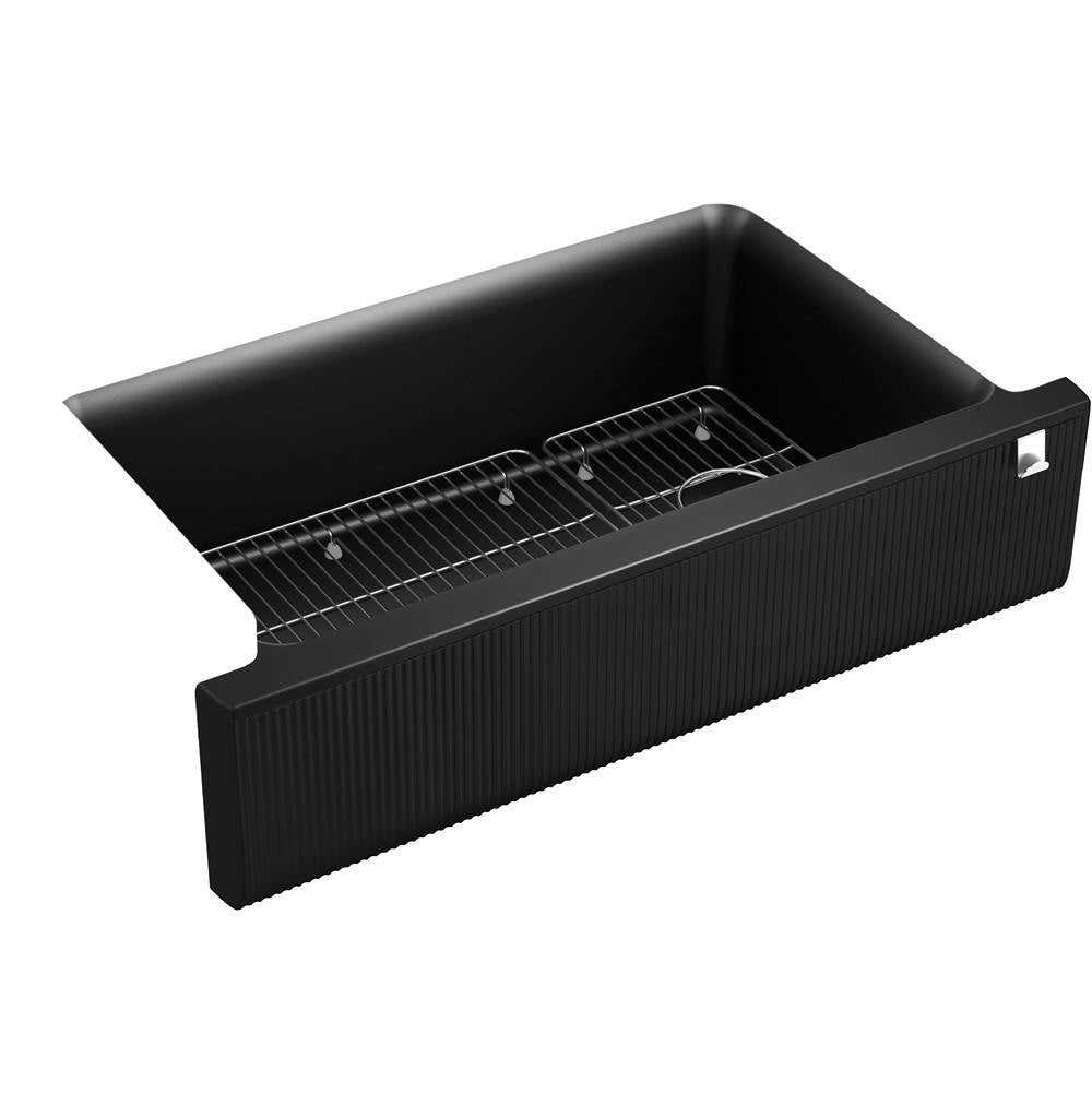 Kohler - Cairn 34'' undermount single-bowl farmhouse kitchen sink with fluted design - Matte Black