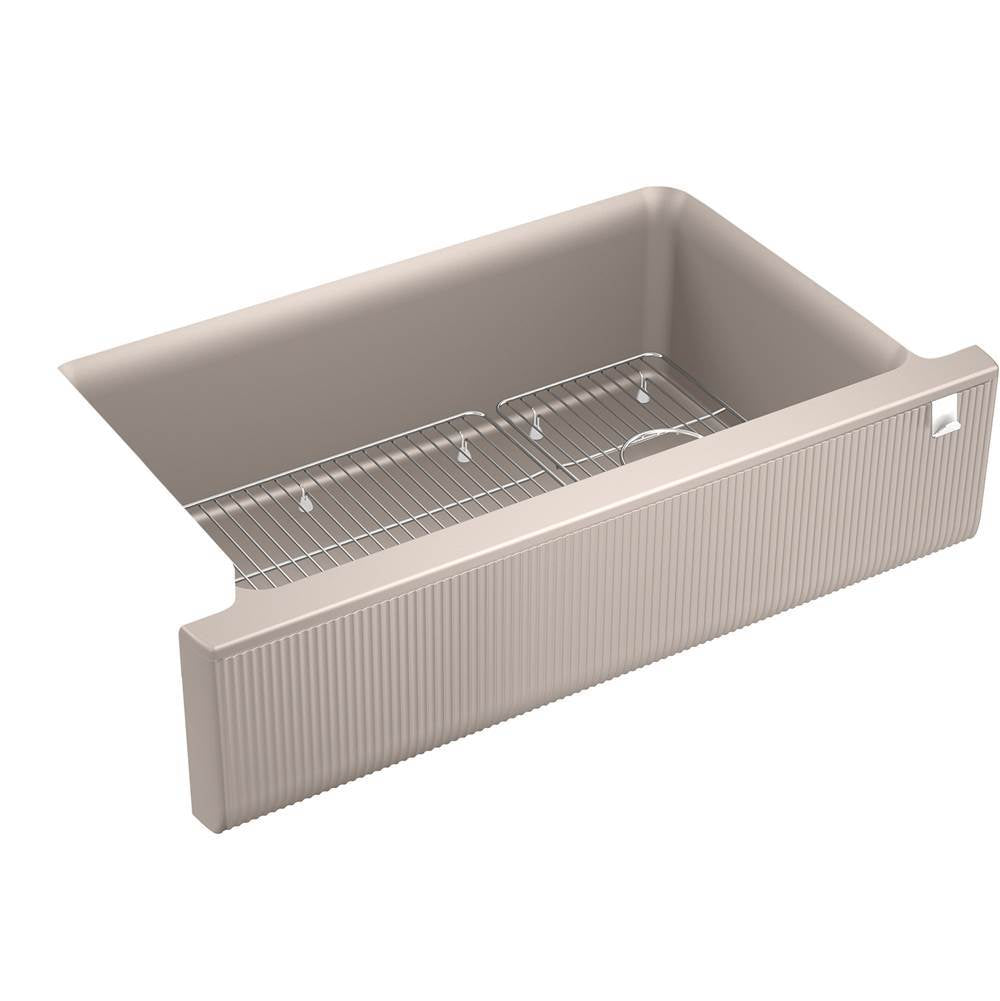 Kohler - Cairn 34'' undermount single-bowl farmhouse kitchen sink with fluted design - Matte Taupe