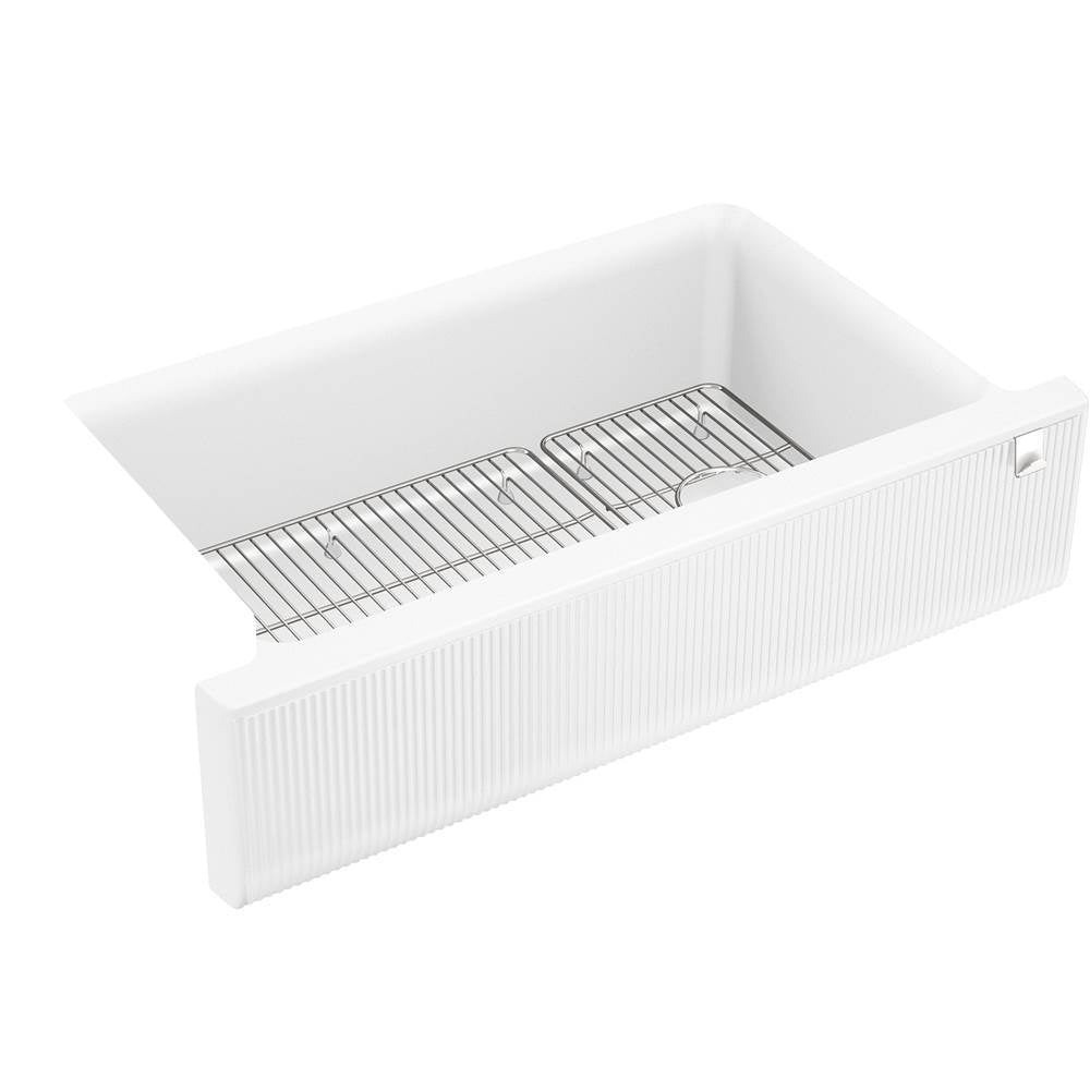 Kohler - Cairn 34'' undermount single-bowl farmhouse kitchen sink with fluted design - Matte White