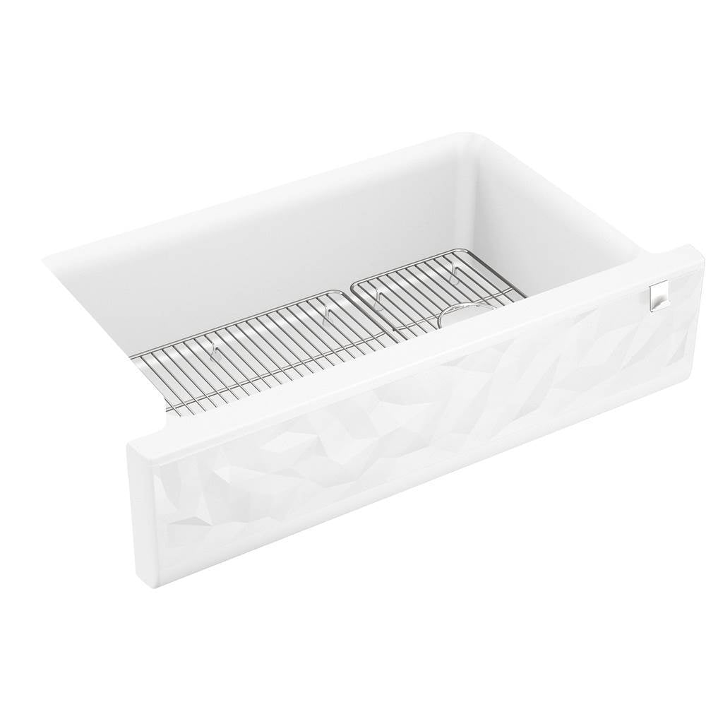 Kohler - Cairn 34'' undermount single-bowl farmhouse kitchen sink with faceted design - Matte White