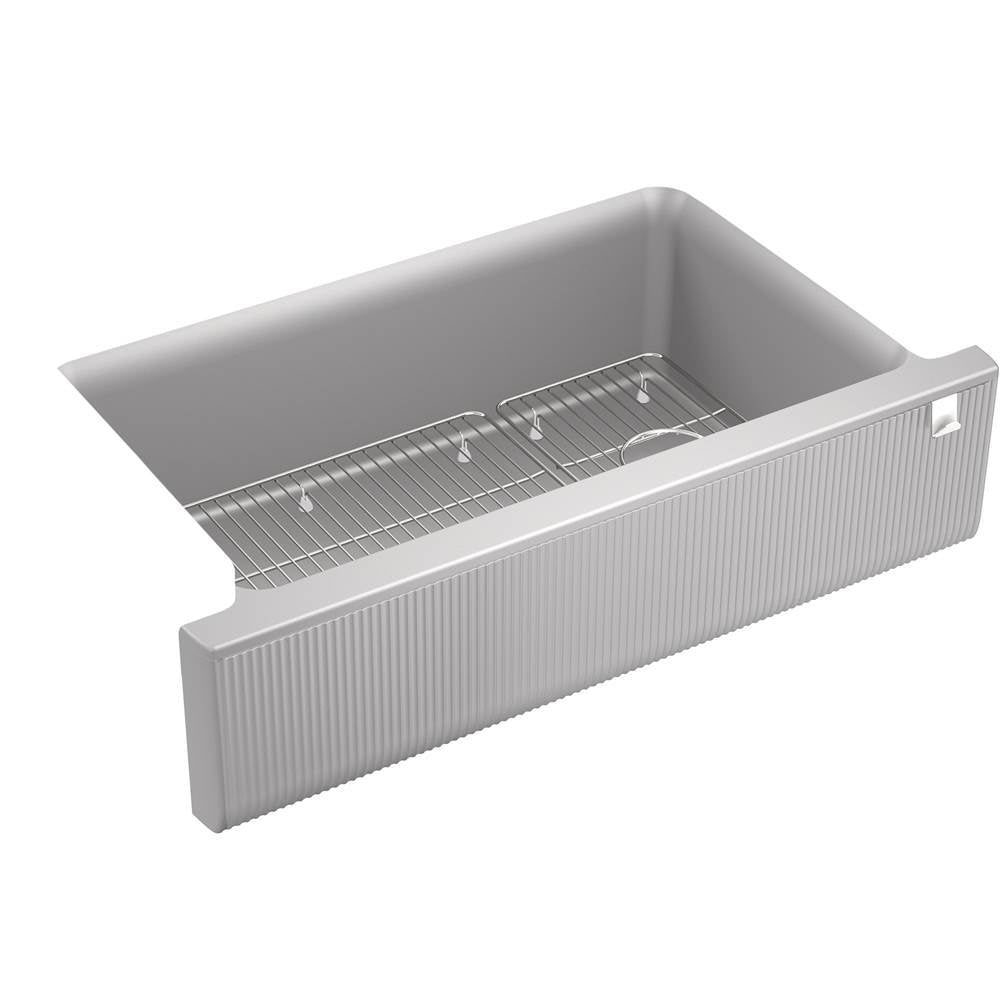 Kohler - Cairn 34'' undermount single-bowl farmhouse kitchen sink with fluted design - Matte Grey